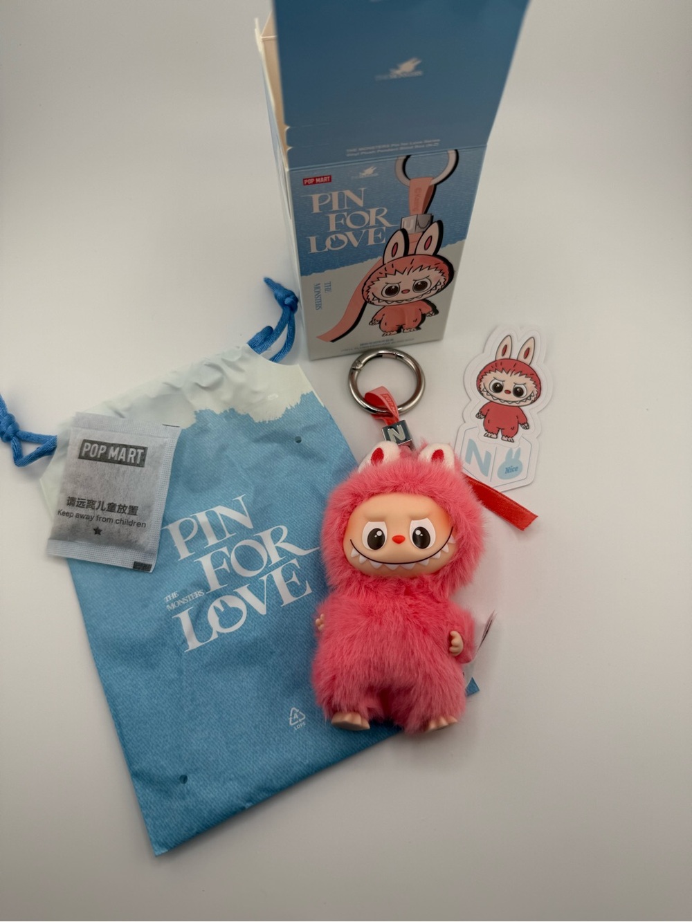 POP MART Labubu Pin for Love Letter N Nice Pink Plush Pendant NEW